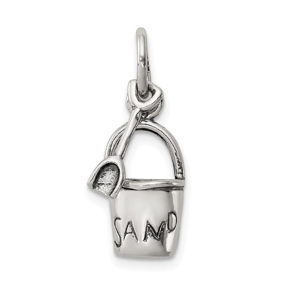 Auriga Sterling Silver Antiqued Sand Bucket and Shovel Charm for Women L-14mm, W-7mm