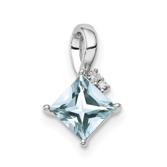 Auriga Fine Jewelry Sterling Silver Rhodium Plated Diamond and Aquamarine Square Pendant for Women (L-12mm, W-6mm)