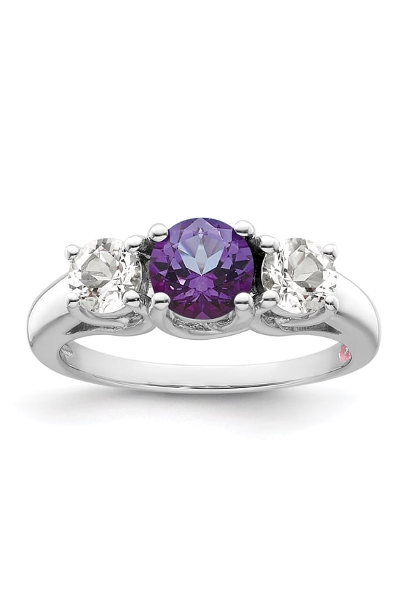 Sterling Silver Rhodium-plated Clear and Purple Swarovski Topaz Pamela Ring for Women Size 8