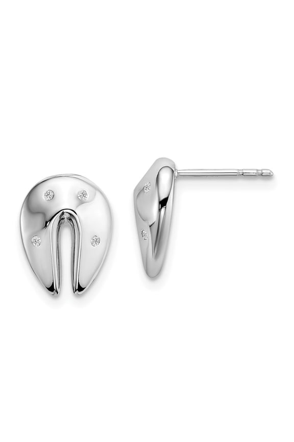 Sterling Silver Rhodium-plated Diamond Fortune Cookie Stud Earrings for Women