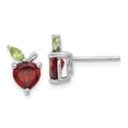 thumbnail image 1 of Auriga Sterling Silver Rhodium-plated Garnet and Peridot Apple Stud Earrings for Women, 1 of 5