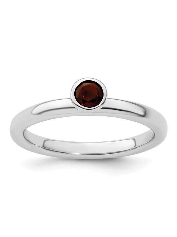 Sterling Silver Stackable Expressions High 4mm Round Garnet Ring Size 7 for Women