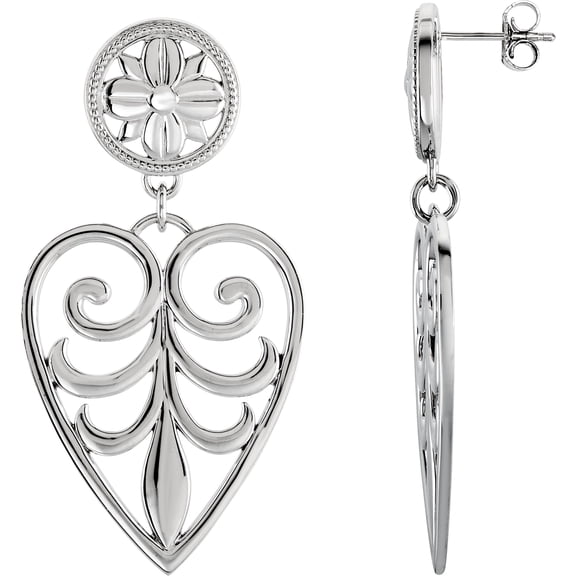 Auriga Sterling Silver and 14K White Gold Filigree Heart single Earrings Valentine's Day Gift for Women