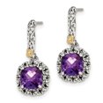 thumbnail image 1 of Auriga Sterling Silver with 14K Gold Antiqued Cushion Amethyst Dangle Earrings for Women, 1 of 5