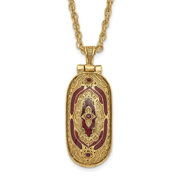 Auriga Fine Jewelry Symbols of Faith Gold-tone Filigree Red Enameled with Red Crystal Accent Hidden Cross when Opened Necklace for Women 30"