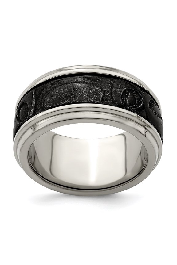 Titanium & Black Ti Inlay Polished Fancy Design Ring Size 9