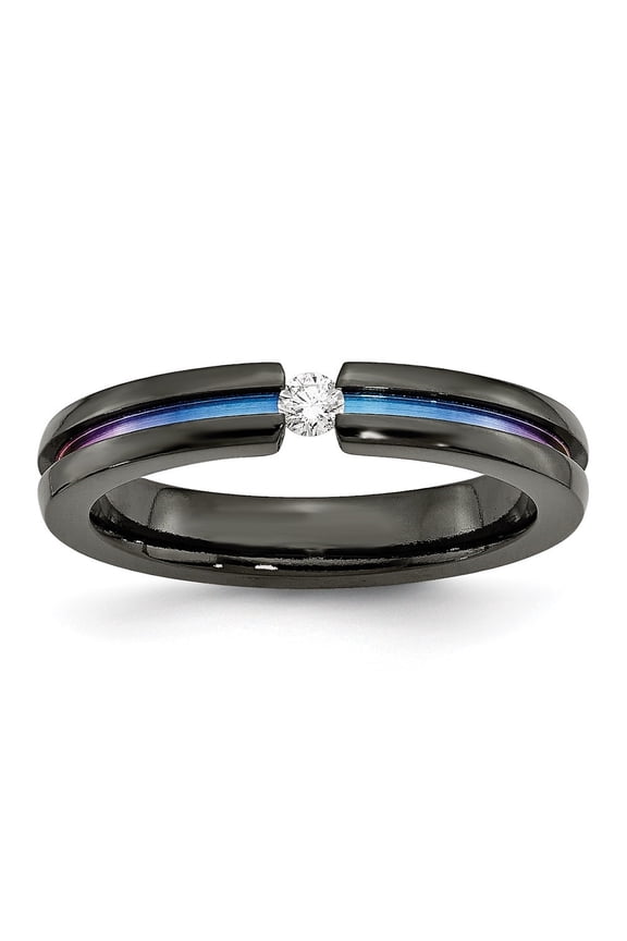 Titanium Black Ti Multi-colored Anodized w/3mm .10ct dia. 4mm Band Size 10