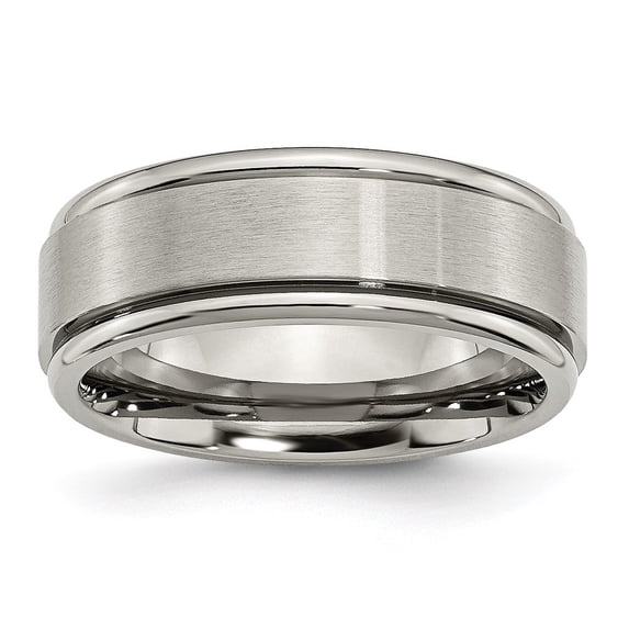 Auriga Titanium Brushed Center 8 mm Ridged Edge Band for Women Size 11.5