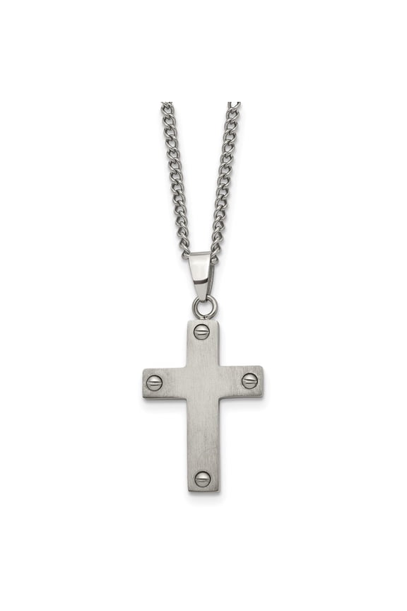 Titanium Brushed Cross Necklace for Mens 22"