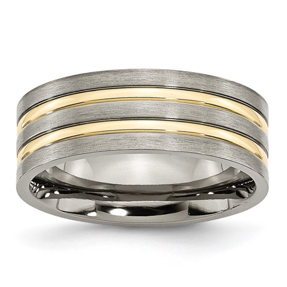 Auriga Titanium Brushed Yellow IP-Plated 8mm Grooved Band Size 8.5