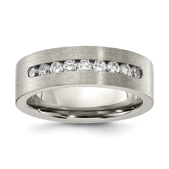 Auriga Titanium Brushed with CZ Flat 7.00mm Band Size 9.5