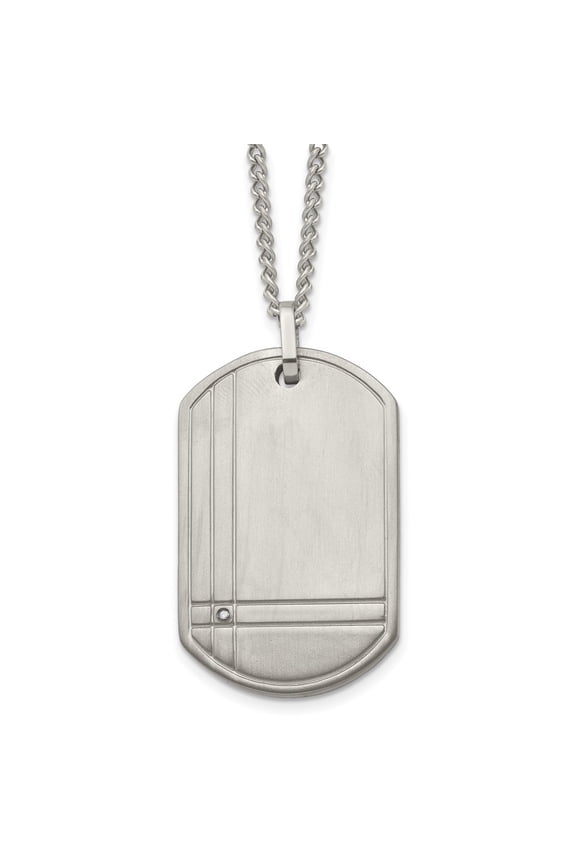 Titanium Brushed with Diamond Dog Tag Necklace for Mens 22"