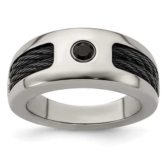 Auriga Titanium Double Cable and Black Spinel with Sterling Silver Bezel 8mm Band Size 9.5