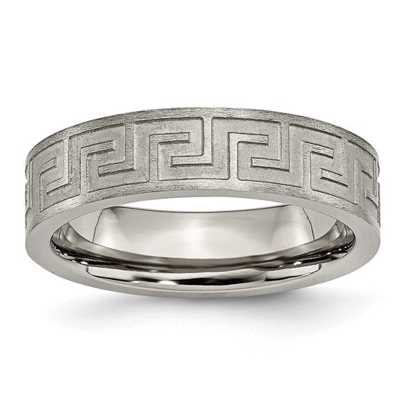Auriga Fine Jewelry Titanium Greek Key 6mm Satin Band for Men Size 13