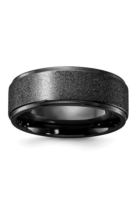 Titanium Polished Laser-cut Center Black IP-Plated 8mm Band Size 11