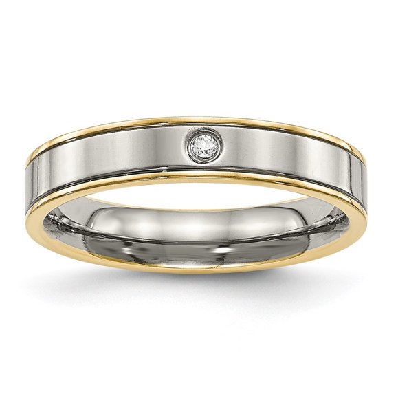 Auriga Titanium Polished Yellow IP-Plated with CZ 5mm Grooved Comfort Fit Band Size 12