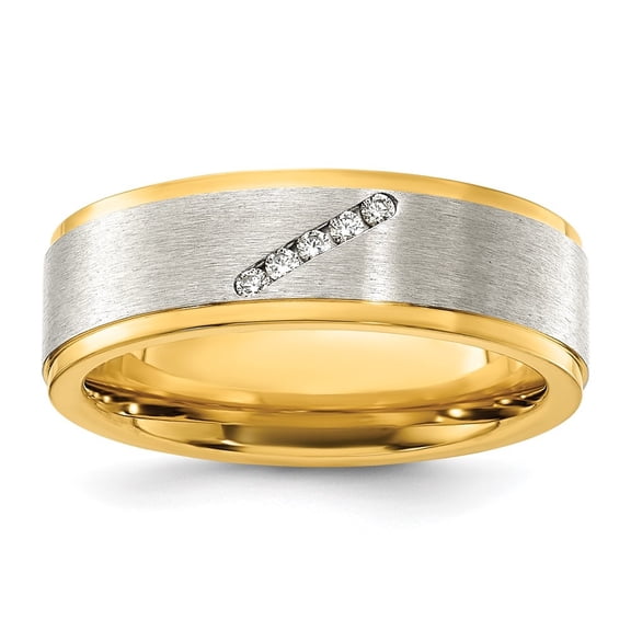 Auriga Titanium Polished Yellow IP Plated with CZ Brushed Center 8.00mm Band Size 12