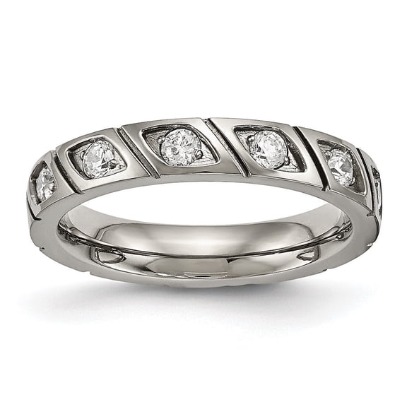 Auriga Titanium Polished with CZ 4mm Grooved Band Size 8