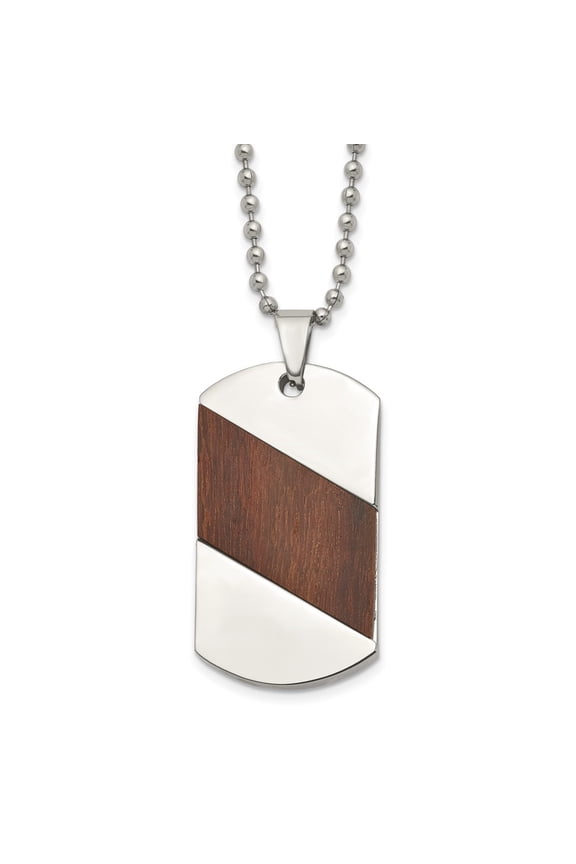 Titanium Polished with Rosewood Inlay Dogtag Necklace for Mens 22"