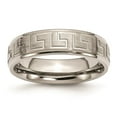 thumbnail image 1 of Auriga Fine Jewelry Titanium Ridged Edge Greek Key Design 6mm Satin/Band for Men Size 13, 1 of 6