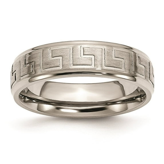 Auriga Titanium Ridged Edge Greek Key Design 6mm Satin/Band for Men Size- 7