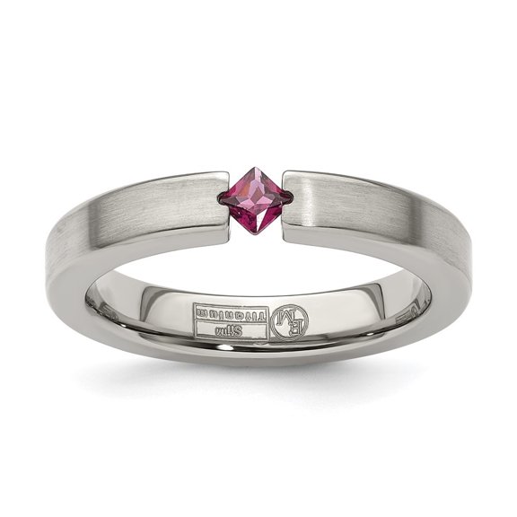 Auriga Titanium Tension-Set Square Rhodolite Garnet Brushed 4mm Band Size 9.5
