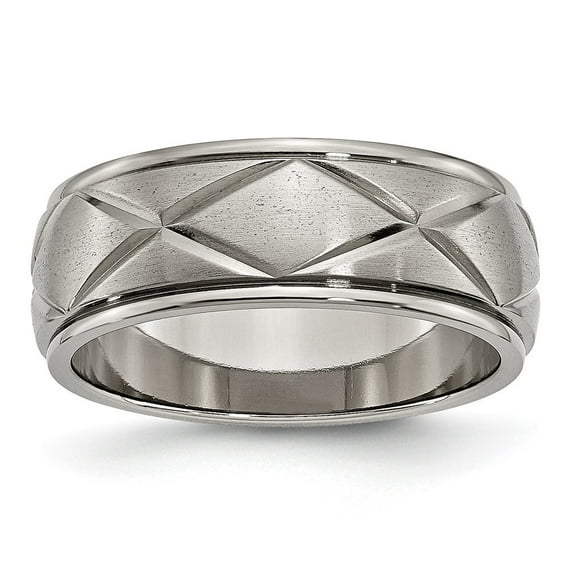 Auriga Fine Jewelry Titanium X-Design 8mm Satin Center Ridged Edge Band for Men Size 10