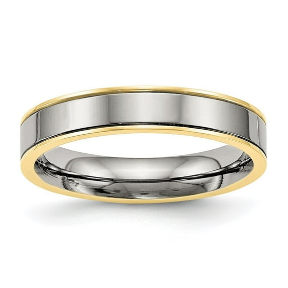 Auriga Fine Jewelry Titanium Yellow IP-plated 5mm Grooved Comfort Fit Band for Men Size- 9.5