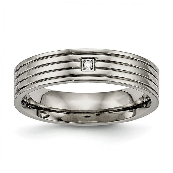 Auriga Fine Jewelry Titanium w/CZ 5mm Grooved Comfort Fit Band for Men Size 6.5