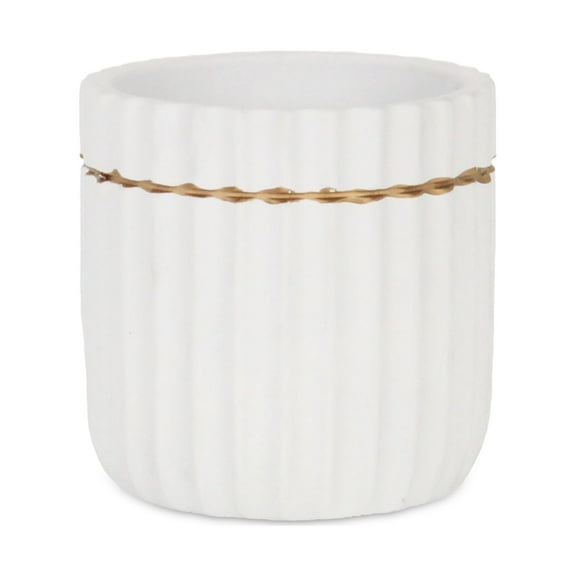 Aurine Round Gold Trimmed Ridged Ceramic Pot - Small - White
