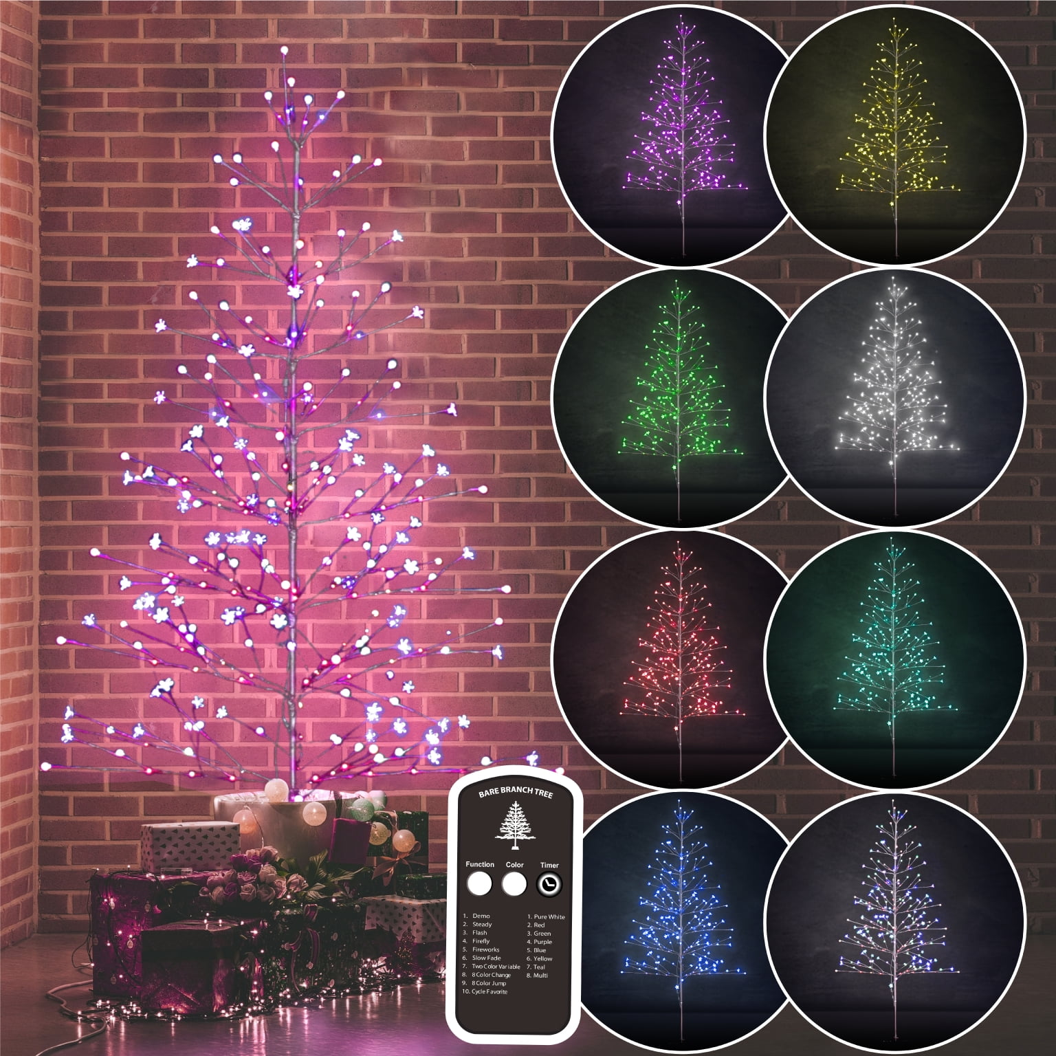 led pre lit bare branch tree with multicolor lights