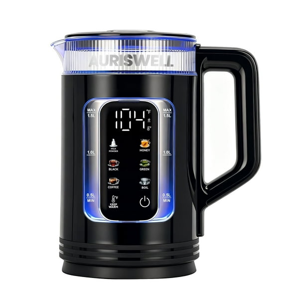 Auriswell Electric Tea Kettle with Temperature Control, 1.5L Glass smart Water Boiler for Tea, Coffee & Boil, Automatic Shut Off, 12h Keep Warm & LED One-Touch 6 Presets