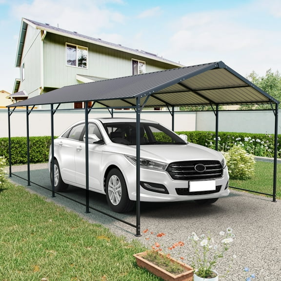 Aurlrtil 12'x21' Outdoor Metal Carport, Heavy Duty Rust-Proof Car Shelter with Galvanized Steel Roof and Frame, 500lbs Load for Cars, Trucks, Tractors and Boats