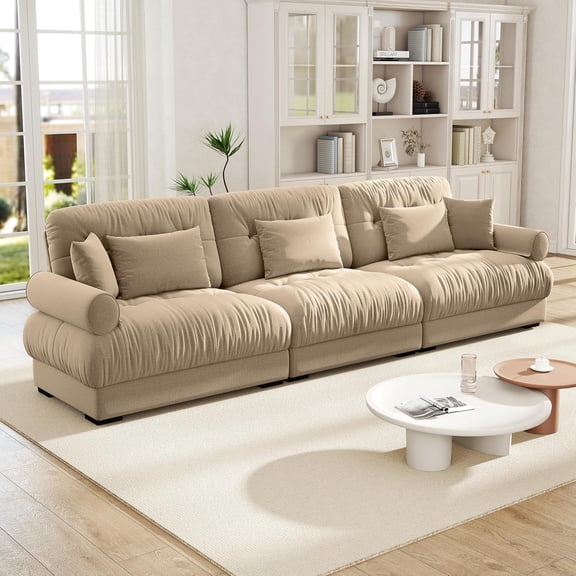 Aurlrtil 130" 3 Seater Modular Sectional Sofa, Large Shaped Sectional Velvet Fluffy Couch,Deep Seat Sofas for Living Home