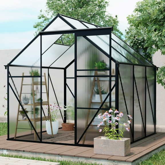Aurlrtil 6'X6' Polycarbonate Greenhouse, Aluminum Heavy Duty Walk-in Greenhouses for Backyard, Black