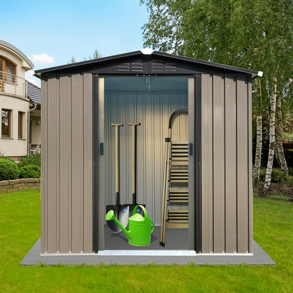 Aurlrtil 6 x 4FT Outdoor Metal Storage Shed for Garden,Lawn Brown