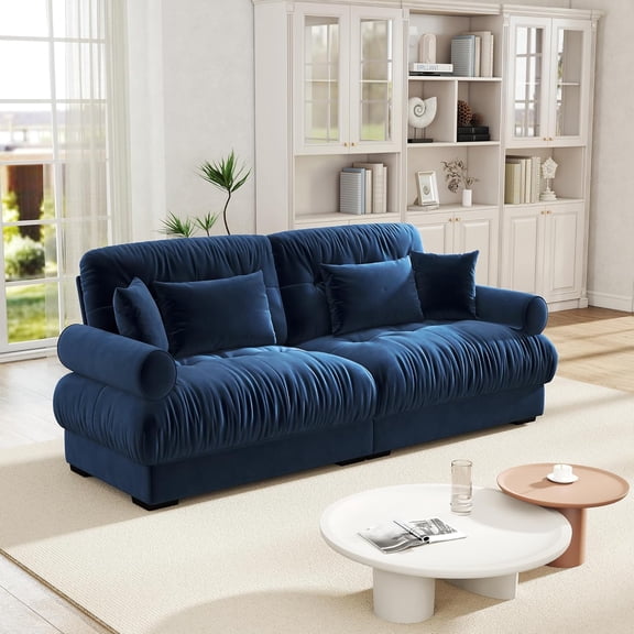 Aurlrtil 93.7" 2 Seater Modular Sectional Sofa, Large Shaped Sectional Velvet Fluffy Couch,Deep Seat Sofas for Living Home,Loft,Hallway and Bedroom