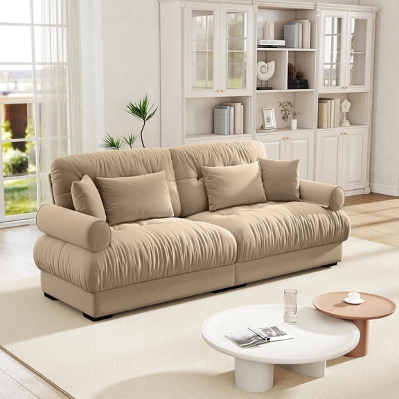 Aurlrtil 93.7" 2 Seater Modular Sectional Sofa, Large Shaped Sectional Velvet Fluffy Couch,Deep Seat Sofas for Living Home,Loft,Hallway and Bedroom