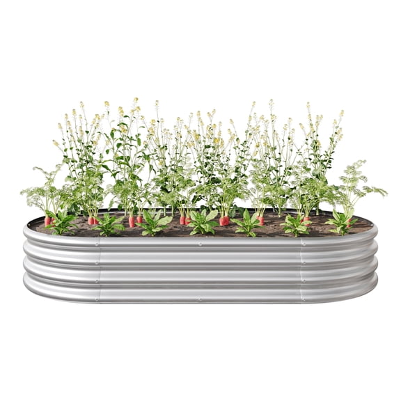 Aurlrtil Oval Metal Raised Garden Bed, Galvanized Steel Planter Box (70.86 x 35.43 x 11.42in) Outdoor Patio Pots, Easy Assembly, Open Base Design for Flowers, Vegetables, Fruits and Herbs (Silver)