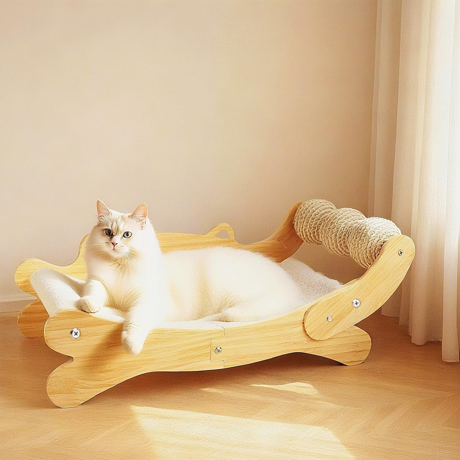 AuroVyxx Pet furniture,Cat Scratcher Bed for Indoor Cats 3-in-1 Scratching Post & Hammock Lounge with Solid Wooden Perch (Easy Assembly)