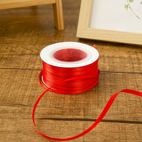 Auroal thin ribbon -2 pieces of red narrow ribbon spool, 0.12 inches wide, ideal gift decoration ribbon for 50 yard long balloon decoration and Christmas crafts