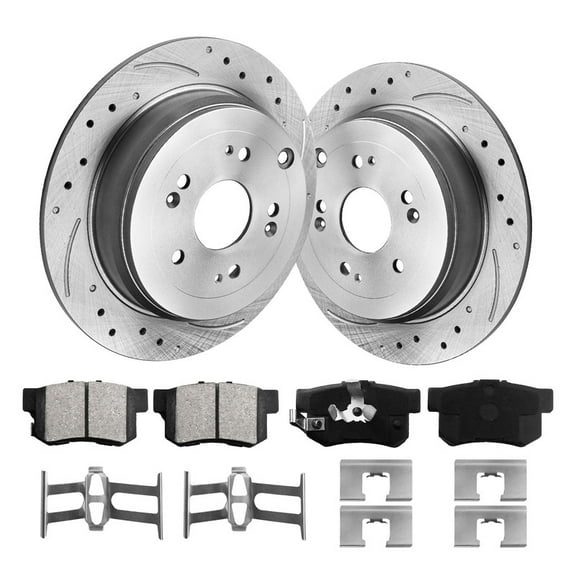 Aurogenix Brake Pads And Rotors Kit Compatible With 2005-2016 Honda CR-V, 2010-2018 Acura RDX, Rear Automotive Replacement Brake Kits 31372 D1086-7418B Drilled And Slotted Rotors 305mm(12in)