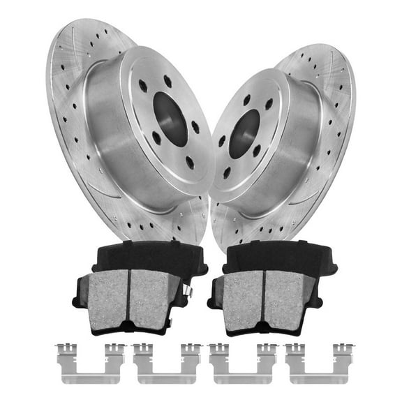 Aurogenix Rear Brake Pads And Rotors Kit Compatible with 2006-2022 Dodge Charger, 2009-2022 Dodge Challenger,2005-2022 Chrysler 300, 53021 D1057A-8495 Drilled And Slotted Rotors 319.9mm(12.6in)