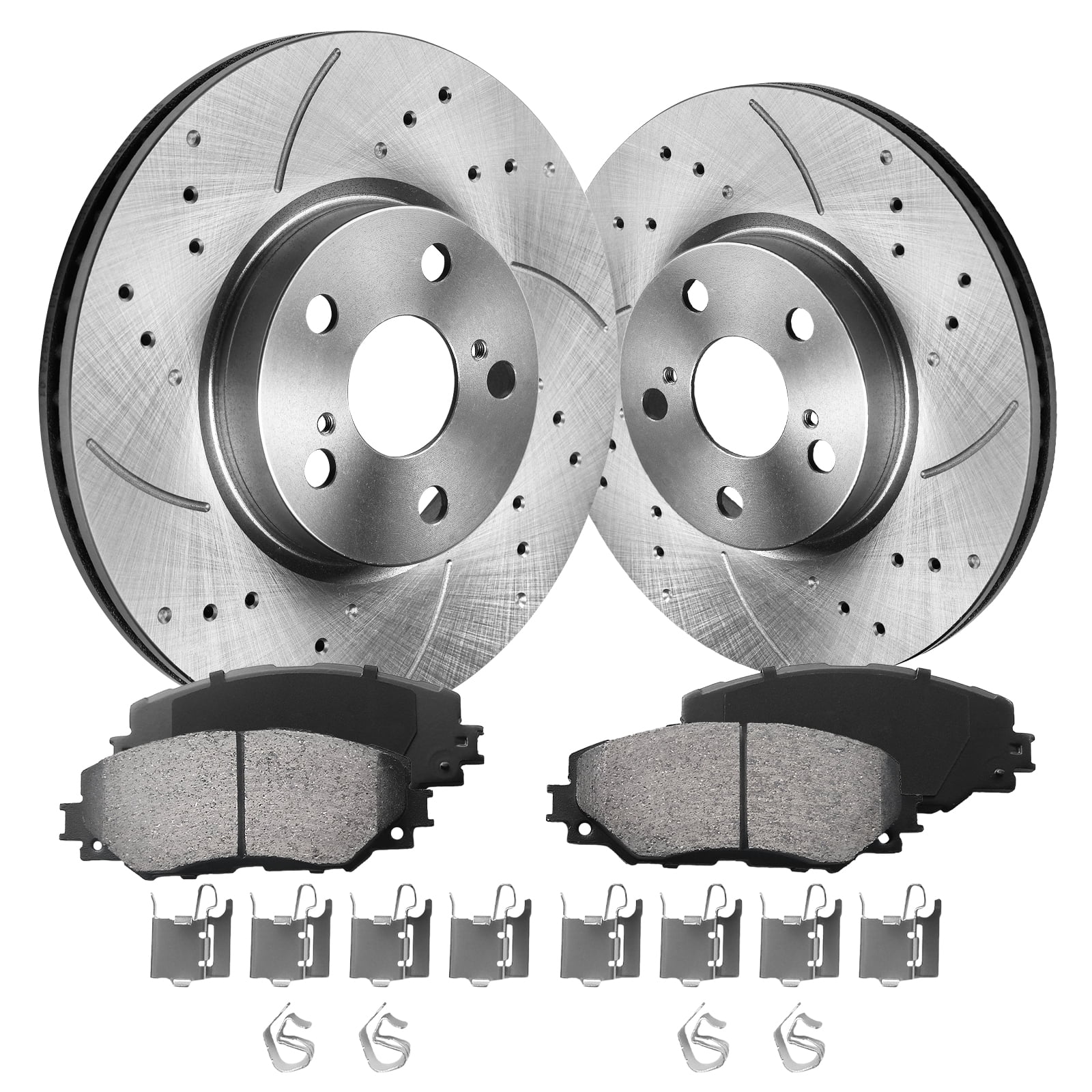 Aurogenix Front Brake Kit, Compatible With Toyota Corolla 2009-2019 Matrix, Drilled Brake Rotors & Ceramic Brake Pads, 275mm 10.8in