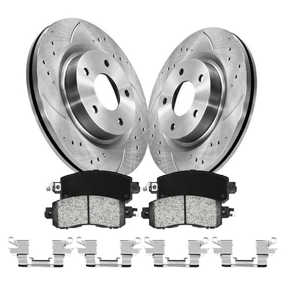 Aurogenix Front Brake Kit Compatible With 2013-2023 Nissan Altima 2L 2.5L 3.5L, Drilled Brake Rotors & Ceramic Brake Pads, 295.8mm 11.6in