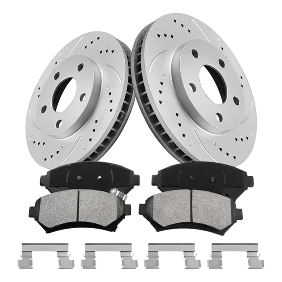 Aurogenix Front Brake Kit for 1997 - 2005 Chevy Venture Buick Century 1997-2004 Regal Drilled Slotted Disc Brakes Rotors Ceramic Brake Pads: 10.94'' Front Rotor