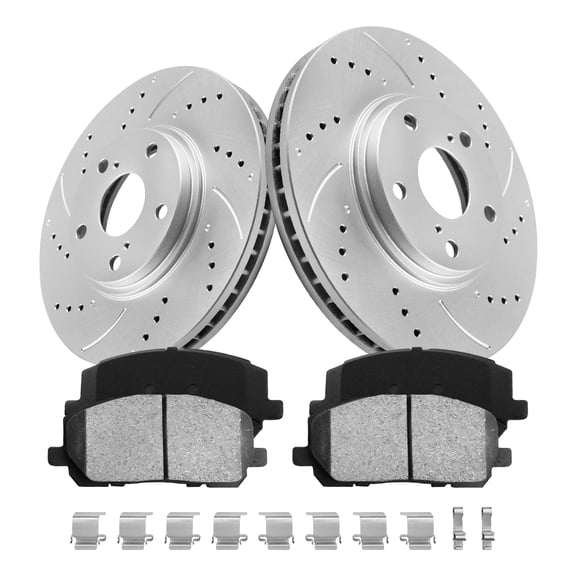 Aurogenix Front Brake Kit for 2001 - 2007 Toyota Highlander Drilled Slotted Disc Brakes Rotors 2002 2003 2004 2005 2006 Ceramic Brake Pads: 11.65'' Front Rotor