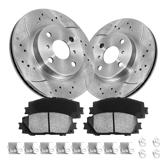 Aurogenix -Front Brake Kit for 2012-2019 Toyota Prius C 2007-2018 Yaris 2013 Scion iQ, Drilled Slotted Disc Brake Rotors Ceramic Brakes Pads Replacement : 10.04" inch Rotor
