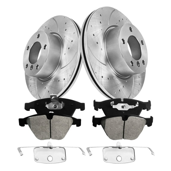 Aurogenix - Front Brake Kit for BMW 328i xDrive 323i X1 Drilled & Slotted Disc Brake Rotors Ceramic Brakes Pads Replacement: 12.28" Rotor