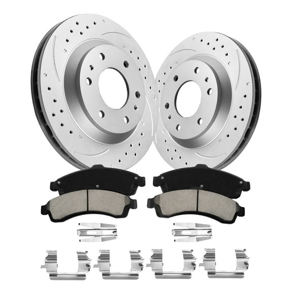 Aurogenix Front Brake Pads And Rotors Kit Compatible With 2002-2005 Chevrolet Trailblazer, GMC Envoy, Automotive Replacement Brake Kits 55069 D882-7759 Geomet Drilled And Slotted Rotors 305mm(12in)